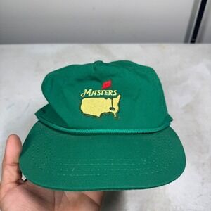 Vintage Masters Adjustable Leather Strap Back Rope Hat Green Derby Cap Golf USA